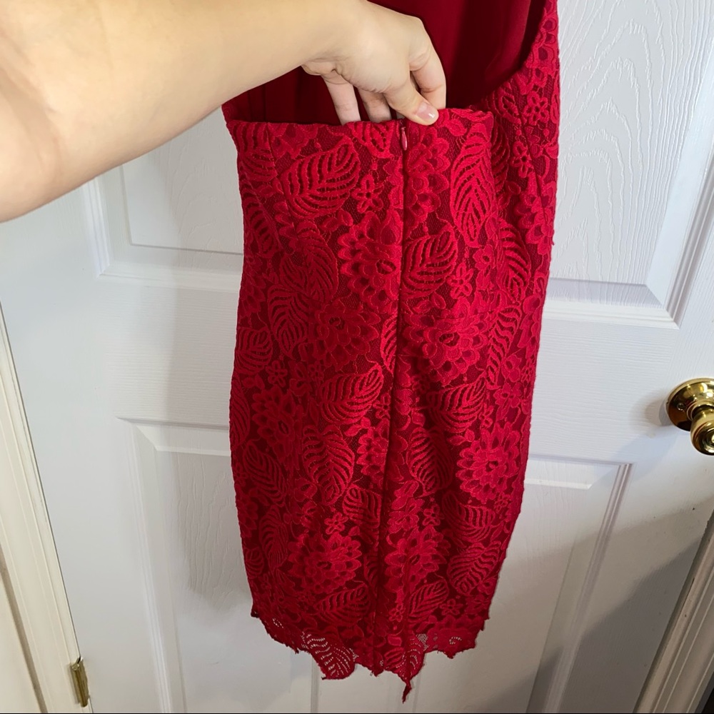 HOUSE OF CB RED MILAY LACE MINI HALTER NECK DRESS SIZE SMALL - Picture 9 of 13